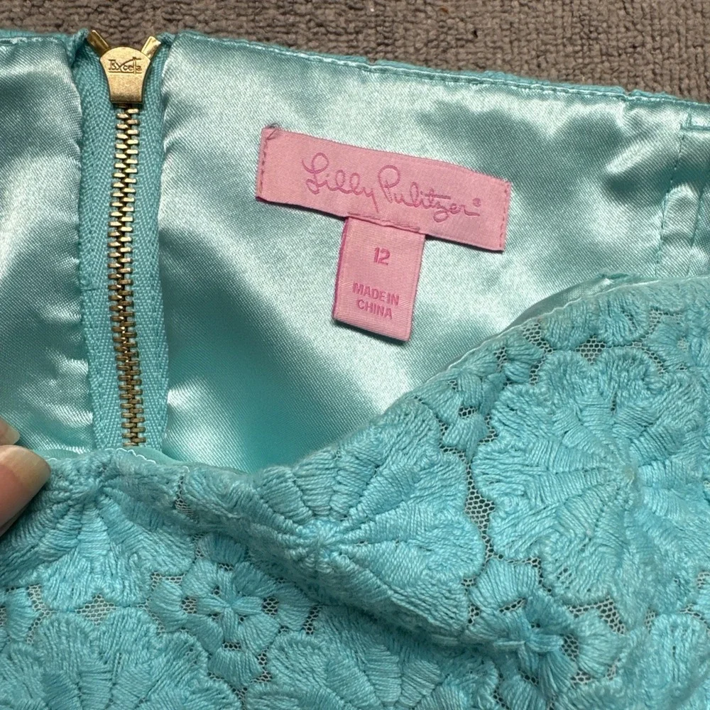 Lilly Pulitzer Blue Daisy Eyelet Strapless‎ Vicki Dress Women's 12 Floral Retro - Picture 7 of 11
